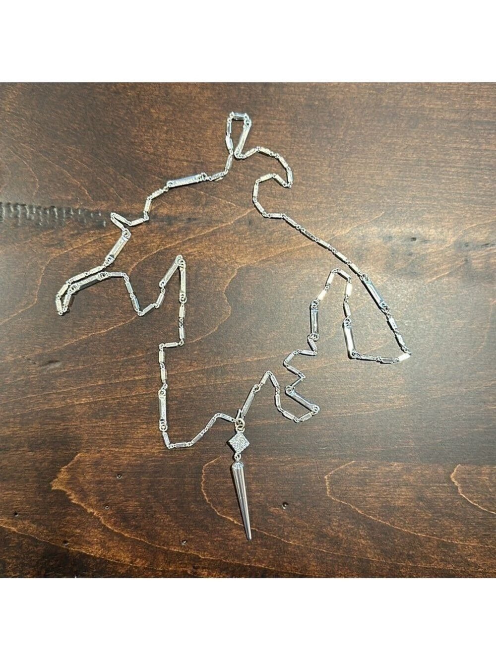 Silver necklace with spike pendant 16” drop, no clasp